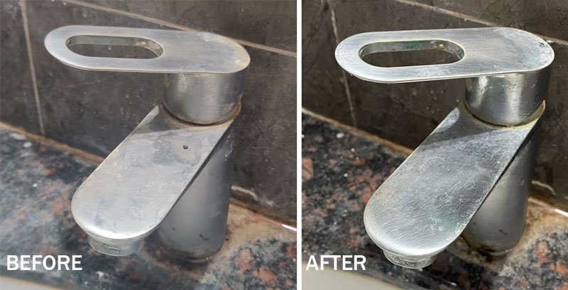 Remove Hard Water Stains From Taps- baking soda isn't that effective.