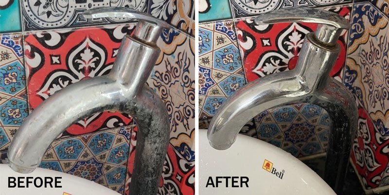 Remove Hard Water Stains From Taps- salt isn't that effective.