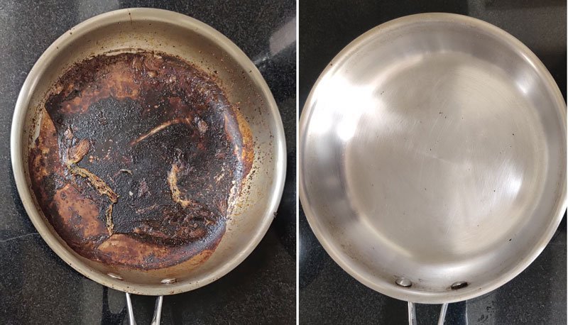 how to clean burnt utensil- baking soda and vinegar