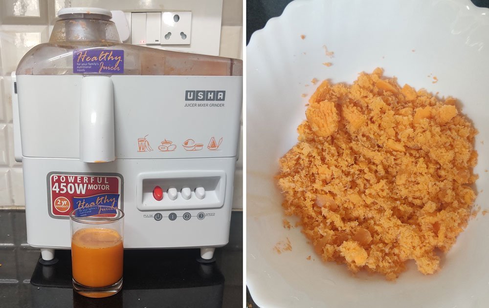 usha 3345 juicer mixer grinder review- carrot juice