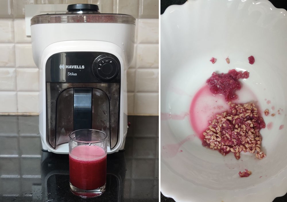 pomegranate juice and pulp from juicing using Havells stilus