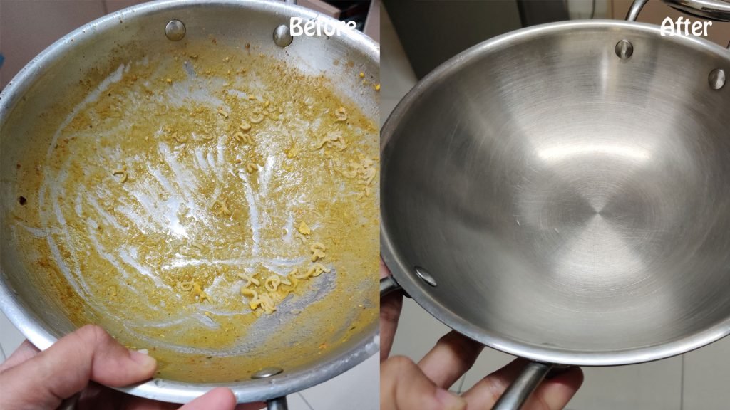 beore and after cleaning kadai in dishwasher