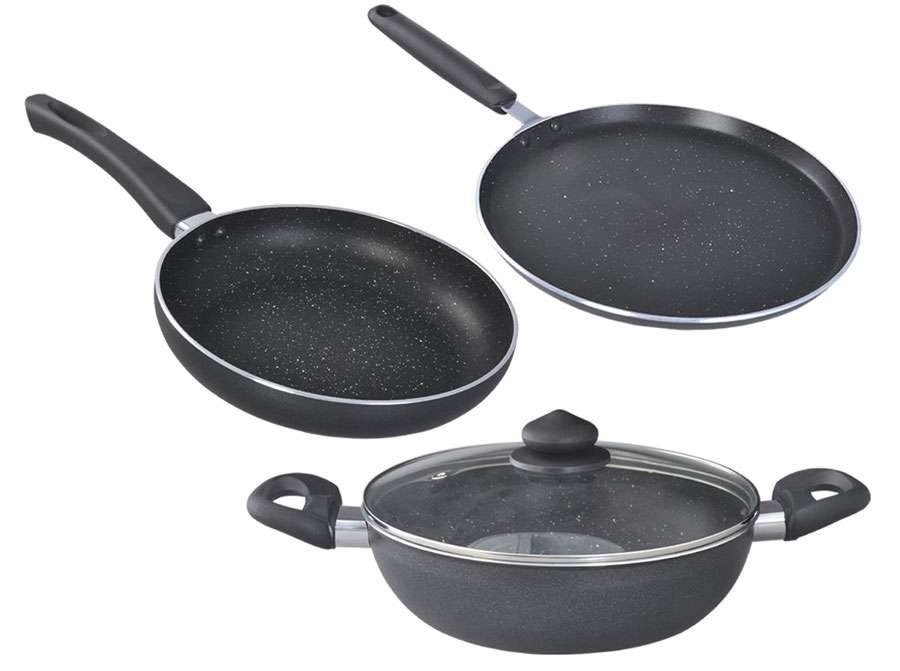 Bergner Essential Plus Non Stick Cookware Set 3Pc-Kadhai with