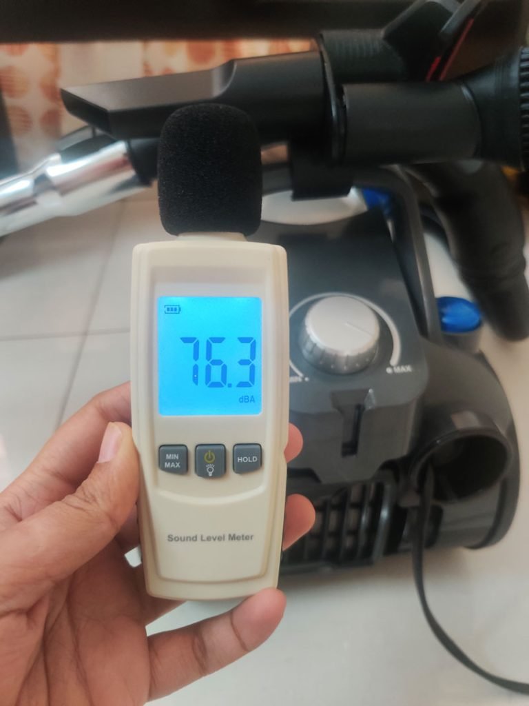 noise level recorded for Amazonbasics cylinder vacuum cleaner review