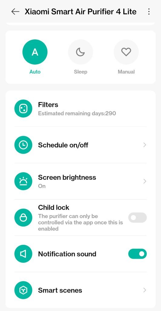screenshot of mi air purifier app 